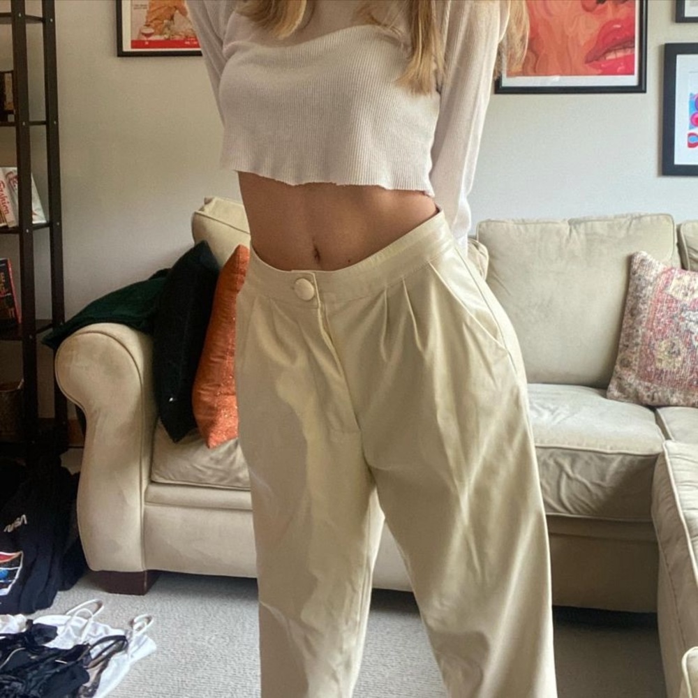 Princess Polly Leather Cream/Off-White Pants